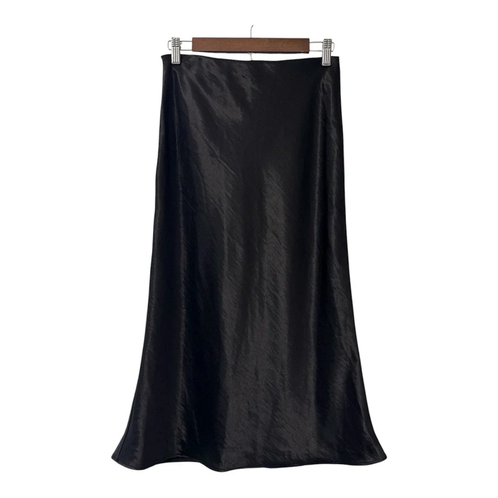 Halara satin mermaid midi skirt small black work office festive formal NWOT
